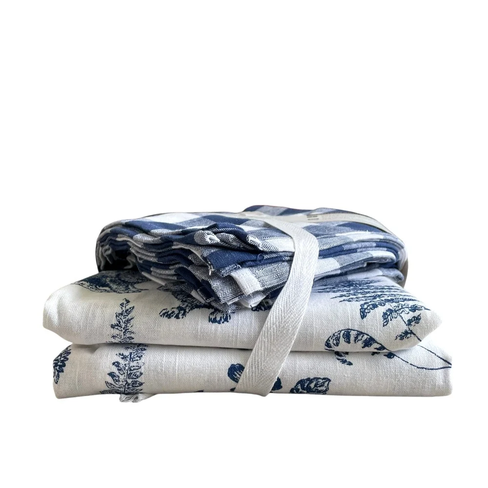 7pc Farmhouse Easter Bunny Tablecloth 60x84 Gingham Napkin Set Blue White NEW